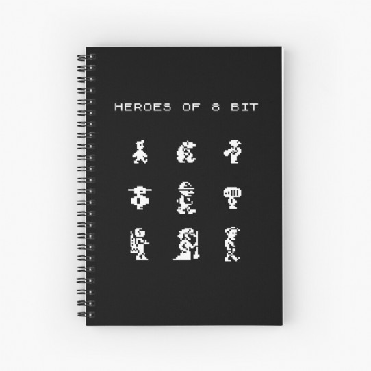 Heroes of 8bit black and white notebook