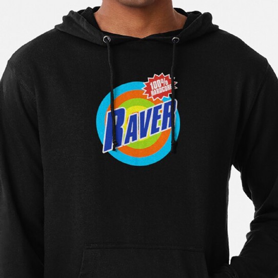 100% Hardcore Raver - Blue Raver on multicolour bullseye Lightweight Hoodie