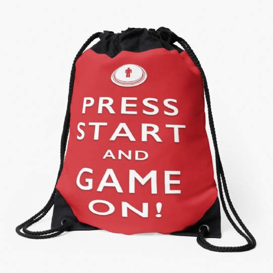 Press Start and Game On! Drawstring Bag